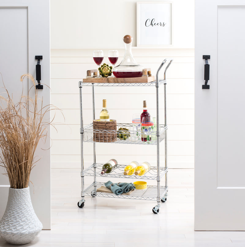 Jonathan Y Chelsea 3-Shelf Adjustable Kitchen Cart with Wine Storage