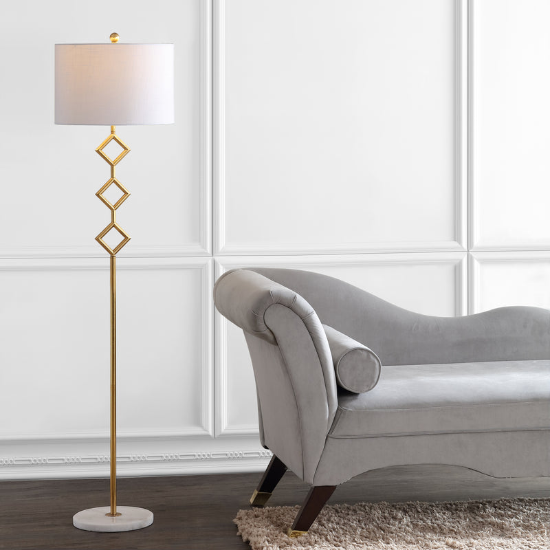 Jonathan Y Diamante 61.5" Modern Gilt Metal with Marble Based LED Floor Lamp