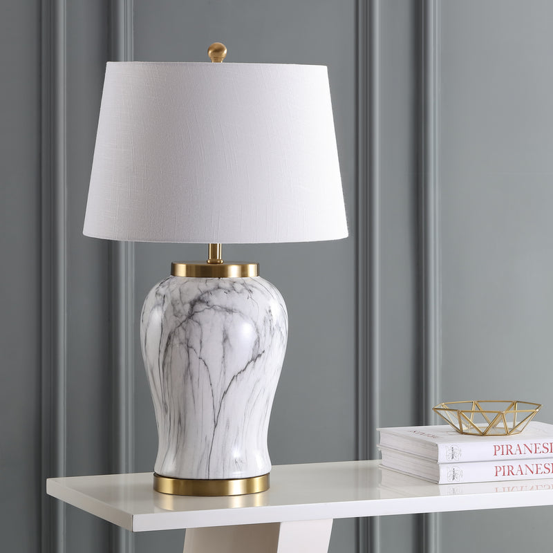 Jonathan Y Prague 28" Ceramic Marble LED Table Lamp