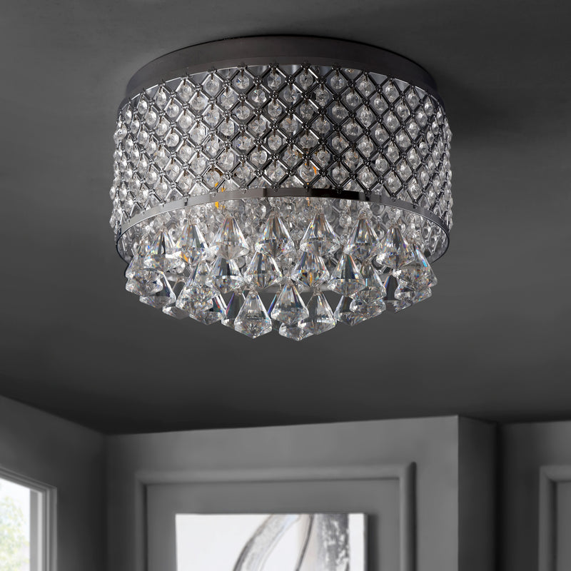 Jonathan Y Evelyn 14.7" 3-Light Crystal Drops/Metal LED Flush Mount