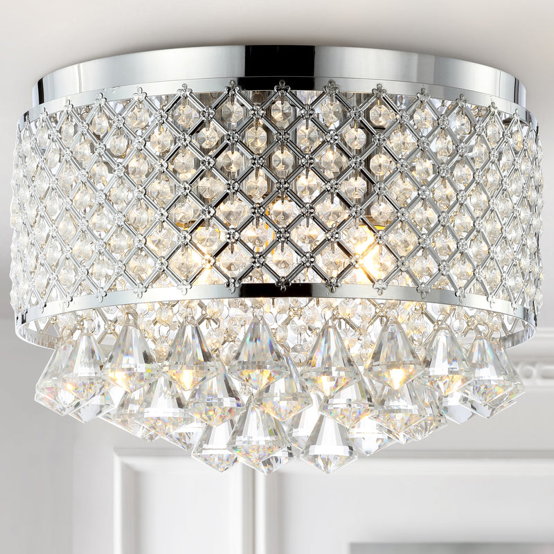 Jonathan Y Evelyn 14.7" 3-Light Crystal Drops/Metal LED Flush Mount