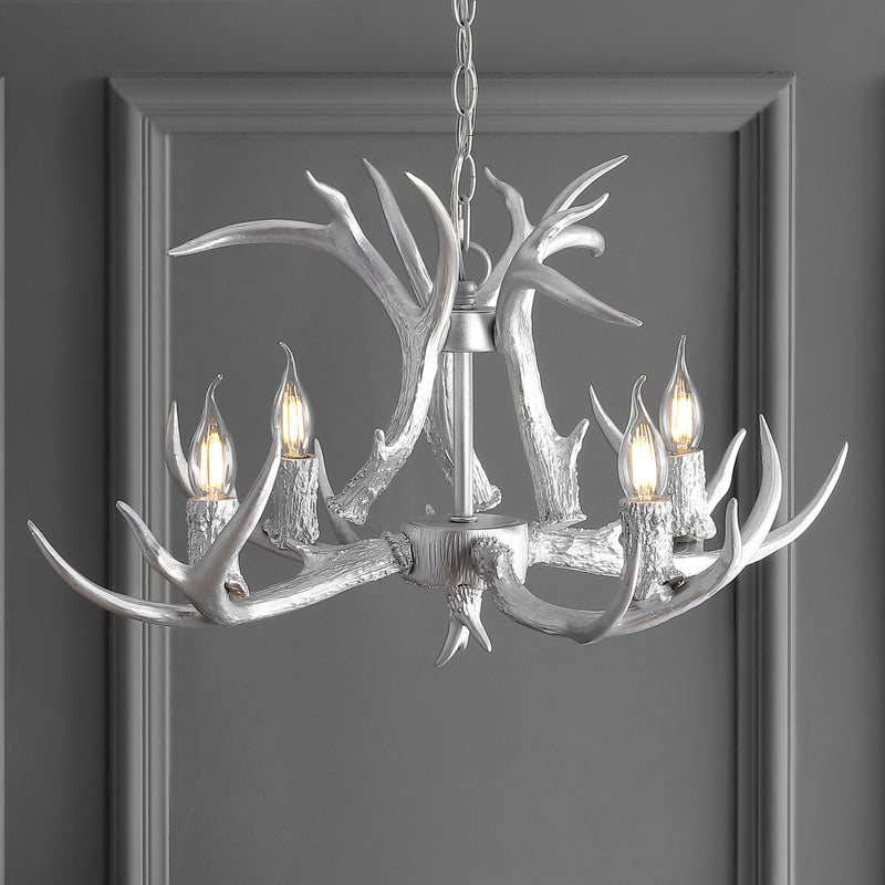 Jonathan Y Eldora 26" Adjustable Resin Antler 4-Light LED Chandelier