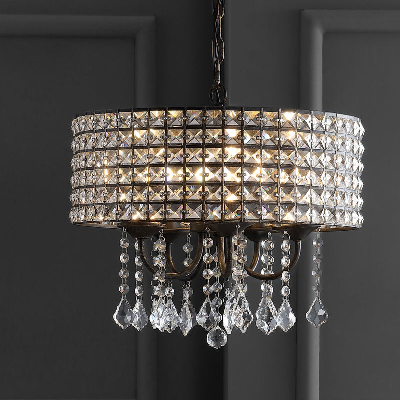 Jonathan Y Reese 17" Metal/Crystal Adjustable LED Drop Pendant