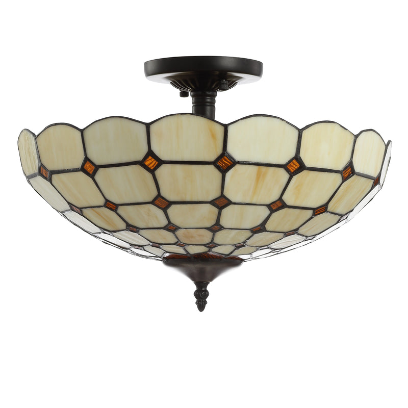 Jonathan Y Jennifer 16" Tiffany-Style Glass/Metal LED Semi-Flush Mount