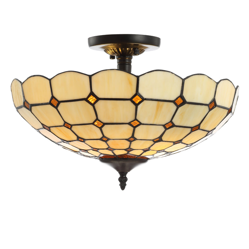 Jonathan Y Jennifer 16" Tiffany-Style Glass/Metal LED Semi-Flush Mount