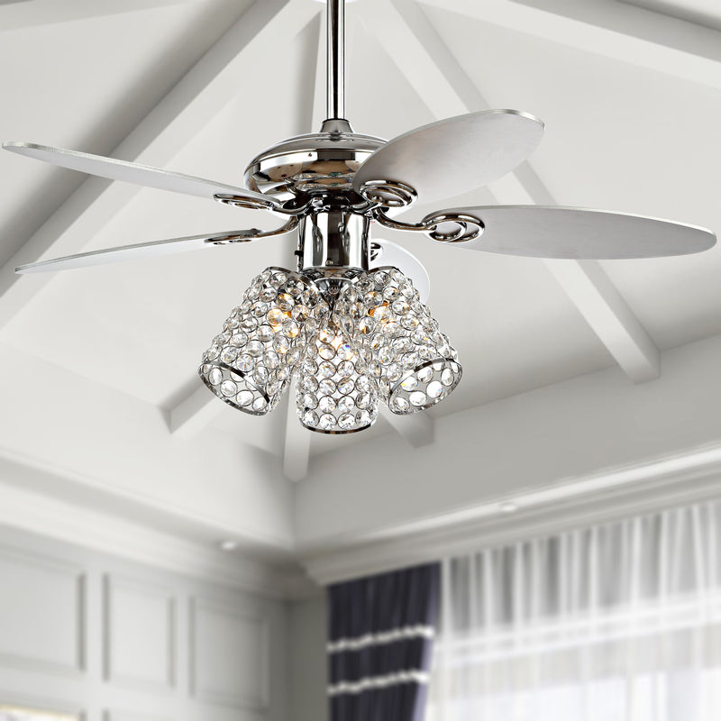 Jonathan Y Kris 42" 3-Light Crystal LED Ceiling Fan With Remote